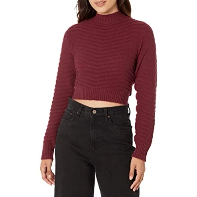 Image of The Drop Ezra Cropped Mock Neck Sweater, Burgundy, 5XL Plus