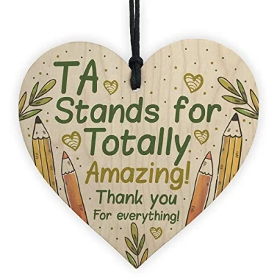 Image of RED OCEAN Thank You Gift For Teacher Teaching Assistant Wooden Heart Plaque End Of Term Leaving School Gifts