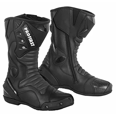 Image of Genuine Leather Motorbike Boots Armoured Motorcycle Long Ankle Protection boot Shoes Anti Slip Racing Sports Black, UK 12 / EU 46