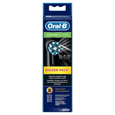 Image of Oral B Genuine CrossAction Replacement Black Toothbrush Heads, Refills for Electric Toothbrush, Angled Bristles up to 100 Percent More Plaque Removal, Pack of 8