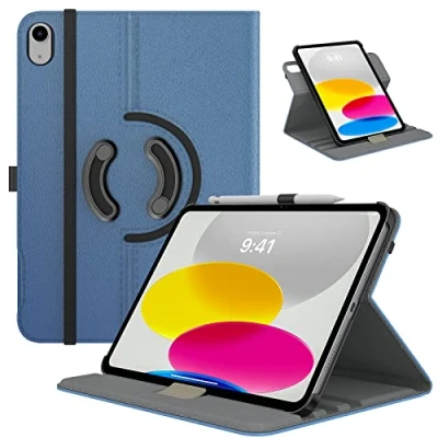 Image of TiMOVO Rotating Case for iPad 10th Generation 2022, 10.9 inch Case, 90 Degree Smart Stand Cover 10, Protective Leather with Stylus Loop Design Denim Blue