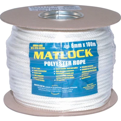 Image of Matlock No.4 6mm 8PLT Polyester White Sash Cord 100m Reel