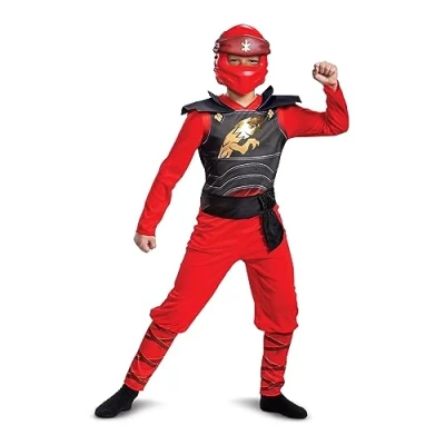 Image of Disguise Unisex Kid&#039;s Lego Official Red Kai Ninjago Costume, &amp; Black, L