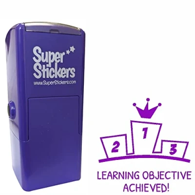 Image of Teacher Stamp, Education Marking Reward Stamps for School Learning Objective Achieved Podium, Impression Size Approx. 23x23 mm, Violet Ink