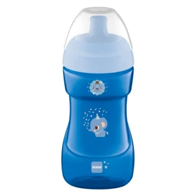 Image of MAM Sports Cup, 330 ml, Trendy Non Spill Cup for 12+ Months, Baby Bottle with Free Flow Spout, Toddler Blue (Designs May Vary)