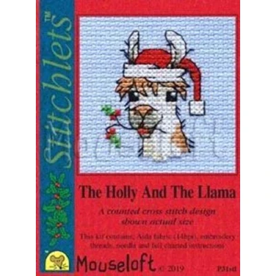 Image of Mouseloft Cross Stitch Kit, Stitchlets Christmas Card Collection The Holly and Llama