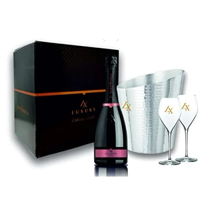 Image of Sant&#039;Orsola Prosecco DOC Rosè LX Brut Millesimato Sparkling Italian Wine + Aluminium Glacette 2 Glasses 1x750 ml