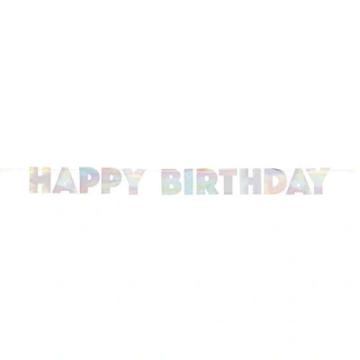 Image of Shimmering Iridescent Foil Happy Birthday Banner (220cm) Perfect Celebration Decor 1 Pc