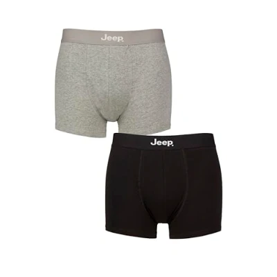 Image of 2 Pack Black / Grey Marl Cotton Plain Fitted Key Hole Trunk Boxer Shorts Men&#039;s Extra Large Jeep