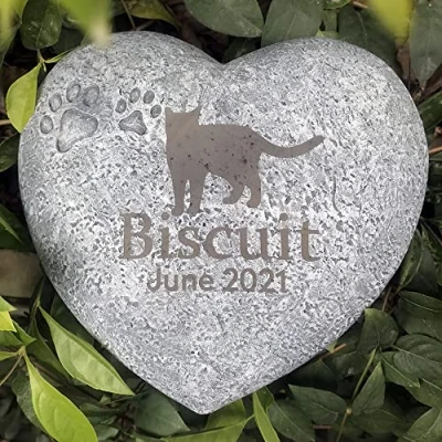 Image of Personalized Dog Pet Memorial Stone, Heart Shaped Cat Grave Marker, Paw Tombstone Garden Customizable Name&amp;Date, Sympathy Loss Gift for Or
