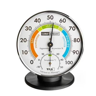 Image of TFA Dostmann 45.2033.FR Precision Thermo Hygrometer for Indoor Climate Control, Analogue, Temperature/Humidity Silver/Black