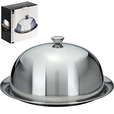 Image of GEEZY Stainless Steel Dome Food Cover with Plate Restaurant Home Cloche Serving Dish