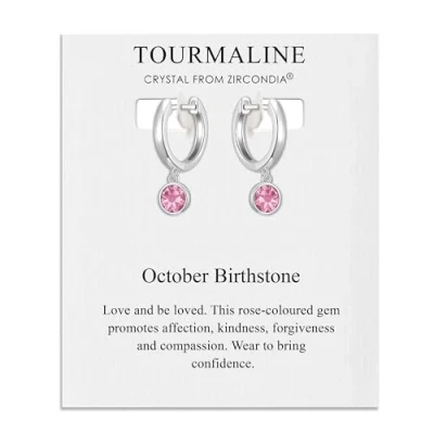 Image of Philip Jones October Birthstone Hoop Earrings Created with Tourmaline Zircondia® Crystals