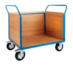 Image of 3 Veneer Sides Platform Truck; 1300 x 700 1050; 500kg; Blue/Veneer