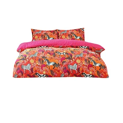 Image of furn. Vivid Andalucian Animal Reversible Duvet Cover Set Orange Cotton Size Single