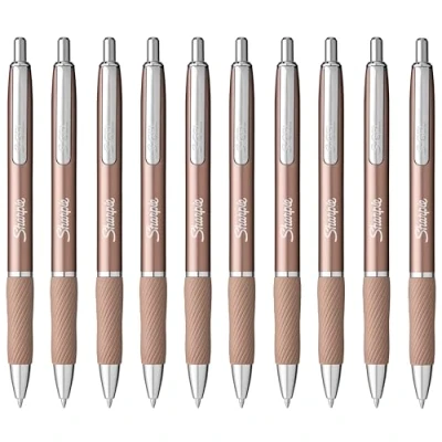 Image of Sharpie S Gel Pens Medium Point 0.7mm Black Ink Pack of 10 Metal Barrel Rose Gold