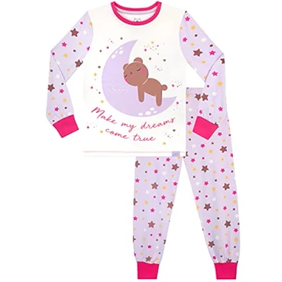 Image of Harry Bear Girls Snug Fit Pyjamas Moon and Teddy Purple 4 5 Years