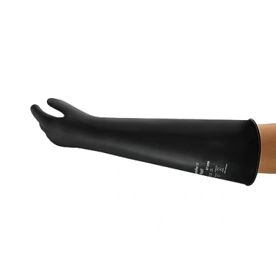 Image of Ansell AlphaTec 87 108 Chemical Resistant Gloves in Latex with Long Cuff (61cm/24in), Heavy Duty Protection against Acids and Solvents, Reusable Rubber Gloves, Black, Size XL (1 Pair)