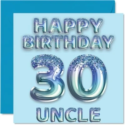 Image of 30th Birthday Card for Uncle Blue Glitter Party Balloons Happy Cards 30 Year Old from Nephew Niece, 145mm x Bday Greeting Gift