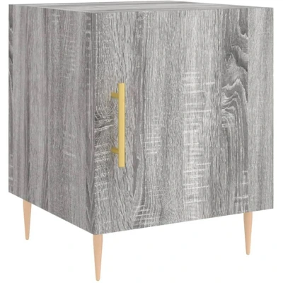 Image of vidaXL Grey Sonoma Bedside Cabinet Modern Bedroom Furniture with Sleek Metal Feet, Durable Engineered Wood, Spacious Storage Compartment