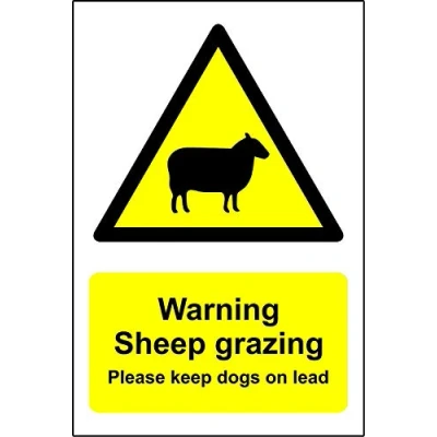 Image of Warning Sheep grazing sign please keep dogs on lead safety 1.2mm Rigid plastic 200mm x 150mm