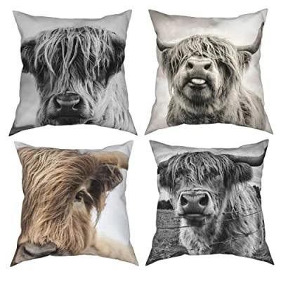 Image of NA Highland Cow 4 Pcs Cushion Covers,Throw Pillows Decor for Home Couch Car Bedroom Sofa,Cushion Covers,18x18 Inch