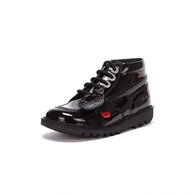 Image of Kickers Unisex Kids Kick Hi Classic Ankle Boots With Zip Extra Comfortable Added Durability Premium Quality Boot, Patent Black, 11 UK Child