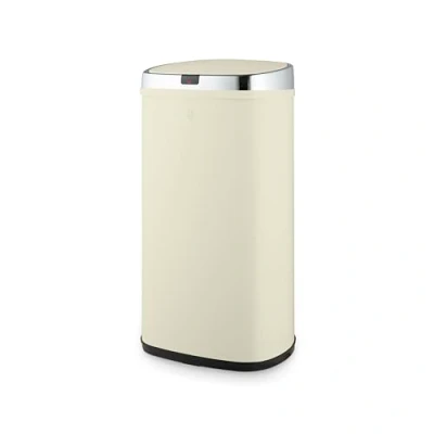 Image of Swan SWKA4517CN Townhouse Square Sensor Bin with Hands Free Opening Using Motion Technology, Liner Retainer Ring, Steel Body, Large 42L Capacity, Cream