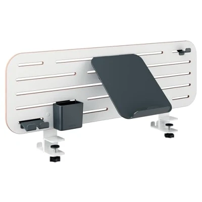 Image of Leitz Ergo Pegboard Desk Organiser with Laptop Holder &amp; Tidy Accessories, Compatible Thickness of 35mm, Wide Hanging Slots, Clamp Mounting, 80cm x 25cm, Range, White, 65490000
