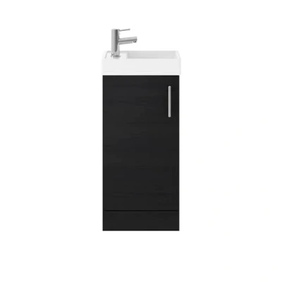Image of Balterley Cloakroom Floor Standing 1 Door Vanity Unit with Basin, 400mm Woodgrain Charcoal Black