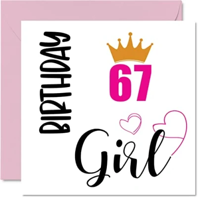 Image of 67th Birthday Card for Women Girl Happy Cards 67 Year Old Woman Grandma Nanny Step Mum Auntie Sister, 145mm x Sixty Seven Seventh Bday Greeting Gift