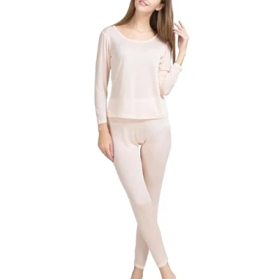 Image of METWAY Women&#039;s Silk Long Johns Snug Fit Thermal Underwear Sets (Small, Fleshcolor)