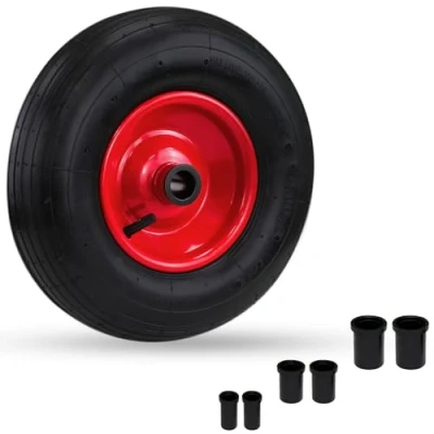 Image of Crystals 14&quot;/35 cm Wheelbarrow Wheel Tyre 4.00 6 PU Heavy Duty Replacement Tire for Garden Trolley Barrow Go Cart Trailer Truck Black/Red