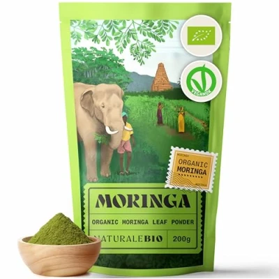 Image of Organic Moringa Oleifera Leaf Powder Premium Quality 200g. Bio, Natural and Pure. Leaves Picked from The Plant. NaturaleBio
