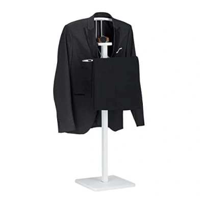 Image of Relaxdays Clothes Valet with Trouser Rail and Coat Hanger, Freestanding, Butler, White, HxWxD 109.5 x 47 30 cm