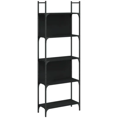 Image of vidaXL Bookshelf 5 Tier Display Storage Rack, Black Engineered Wood and Powder Coated Steel, Ideal for Living Room, Study, Bedroom