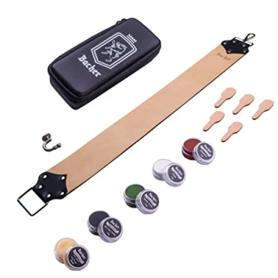Image of BACHER Shaving Strop Belt with Honing Compounds Premium Straight Razor Set Wide Leather Sharpener, Sharpening Compound and Case (Long&amp;Wide: 72x8 cm) Manual Accessories