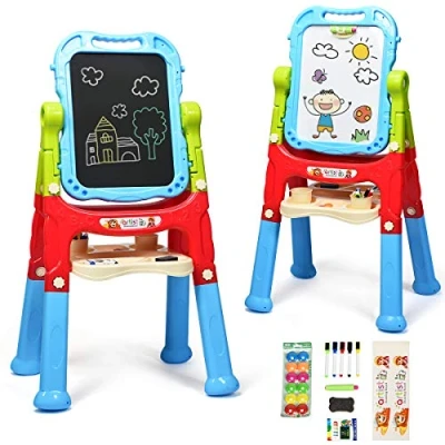 Image of Maxmass Kids Easel, Adjustable Height Double Sided Drawing Board with Tools and Tray, Magnetic 360 Rotating Standing Easels for Boys Girls (Blue)