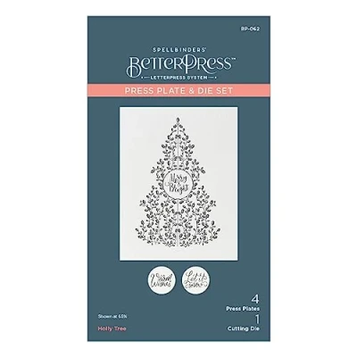 Image of Spellbinders Holly Tree Press Plate &amp; Die Set from The BetterPress Christmas Collection