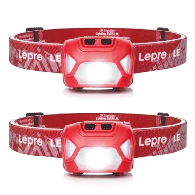 Image of Lepro Head Torch, [2 Pack] Super Bright LED Headlamp with 6 Lighting Modes, Waterproof, Battery Powered Lightweight Headlight for Cycling Running Camping Kids Adults [Not Included Battery]