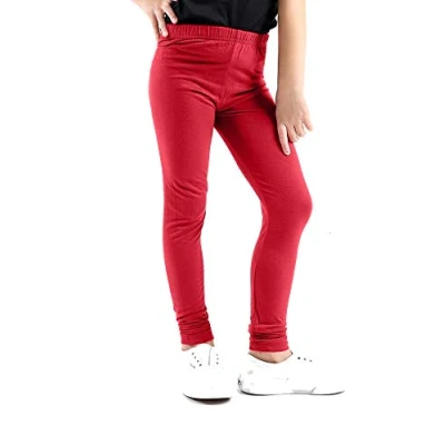 Image of GW CLASSY OUTFIT Girls Kids Plain &amp; Printed Leggings Full Length Legging Trouser Dance School Children UK Size 4 13 Years (Red, 14 Years)