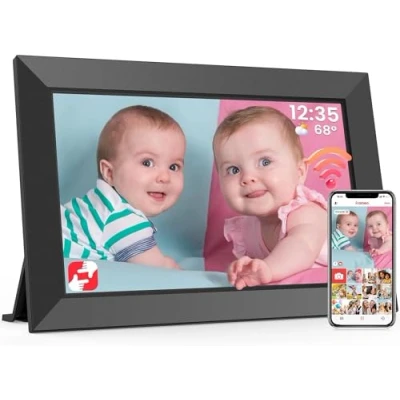 Image of Frameo WiFi Digital Photo Frame 10.1 Inch 1280x800 HD IPS Touch Screen Picture Electronic, 32GB Memory, Auto Rotate, Wall Mountable, for Sharing Photos and Videos