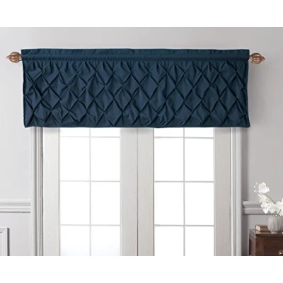 Image of VCNY Home Carmen Collection Window Valance with Rod Pocket Stylish Lattice Smocked Diamond Design for Kitchen, Bedroom, or Living Room, Navy