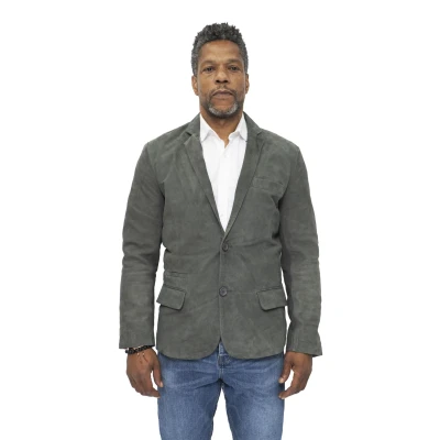 Image of Infinity Leather Mens Slim Goat Suede Italian Blazer Jacket Alexandria Grey Size Small