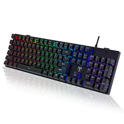 Image of Mechanical Gaming Keyboard,RGB 104 Keys Ultra Slim Rainbow LED Backlit USB Wired Keyboard with Blue Switches,Durable ABS Keycaps/Anti Ghosting/Spill Resistant for PC Mac Xbox Gamer
