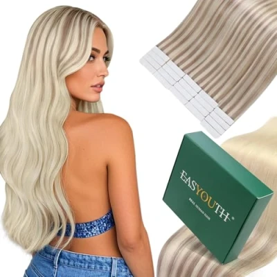 Image of Easyouth Blonde Human Hair Tape in Extensions Ombre Balayage ins 14 Inch 40g 20Pcs