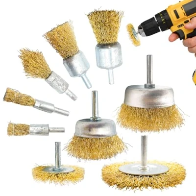 Image of Wire Brush for Drill 9 Piece Set Rust Removal, Paint Remover Wood, Stripper Metal Brushes Metal, Brick, Wood Pack of