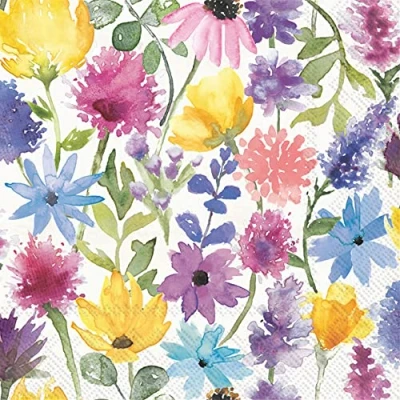 Image of Boston International IHR 3 Ply Paper Napkins, 20 Count Cocktail Size, Summer Floral Cream