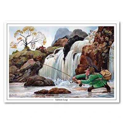 Image of &quot;Salmon Leap&quot; by Norman Thelwell A5 Fishing Greeting Card with Envelope