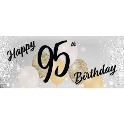 Image of PARTYRAMA.CO.UK Happy 95th Birthday Silver PVC Party Sign Decoration 60cm x 25cm